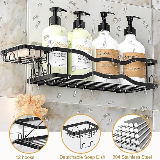 JIZZU 3PCS Etagere Salle de Bain avec Porte-Savon, Etagere