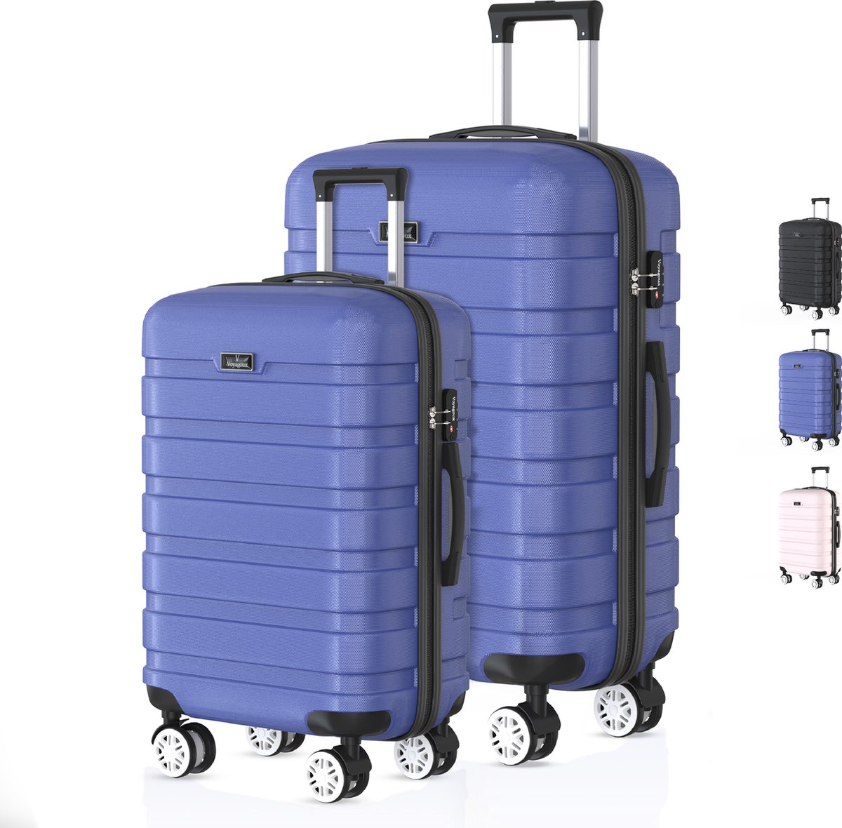 Voyagoux® REVELATION - Reiskoffer set S/M - Koffers - 2 stuks - Reiskoffer met wielen -Blauw - TSA Slot
