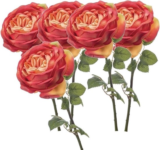 5x roses orange fleur artificielle 66 cm - bouquets de fleurs artificielles