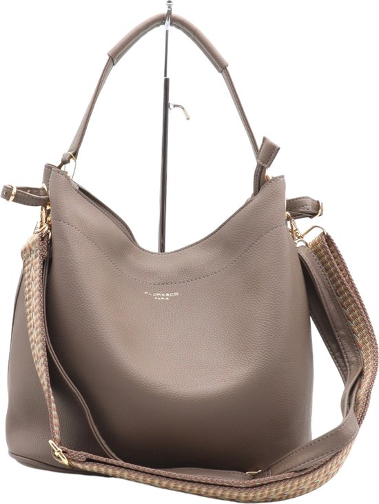 Flora & Co - Bag in bag/tas in tas - handtas/crossbody - fashion riem - donker taupe