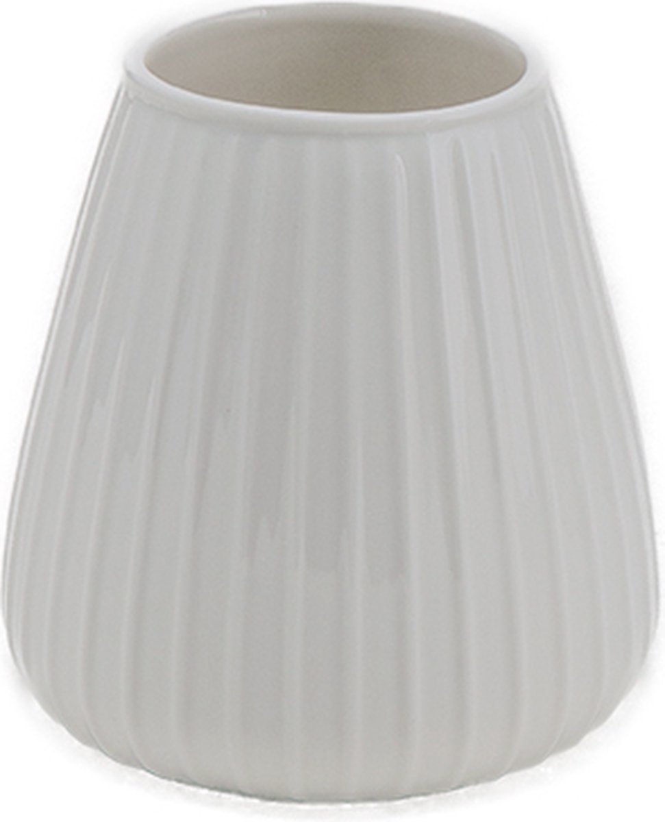 XLBoom DIM vaas Stripe Small Cream – 17 x 17 x 17 cm - Mondgeblazen keramieken vaas in een zachte crème kleur – Vaatwasbestendige vaas, design voor in huis – Artistieke woondecoratie van keramiek