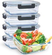 KitchenBrothers Meal Prep Bakjes - Vershoudbakjes Set - Luchtdicht - BPA Vrij - 1L - Glas - 5 Stuks