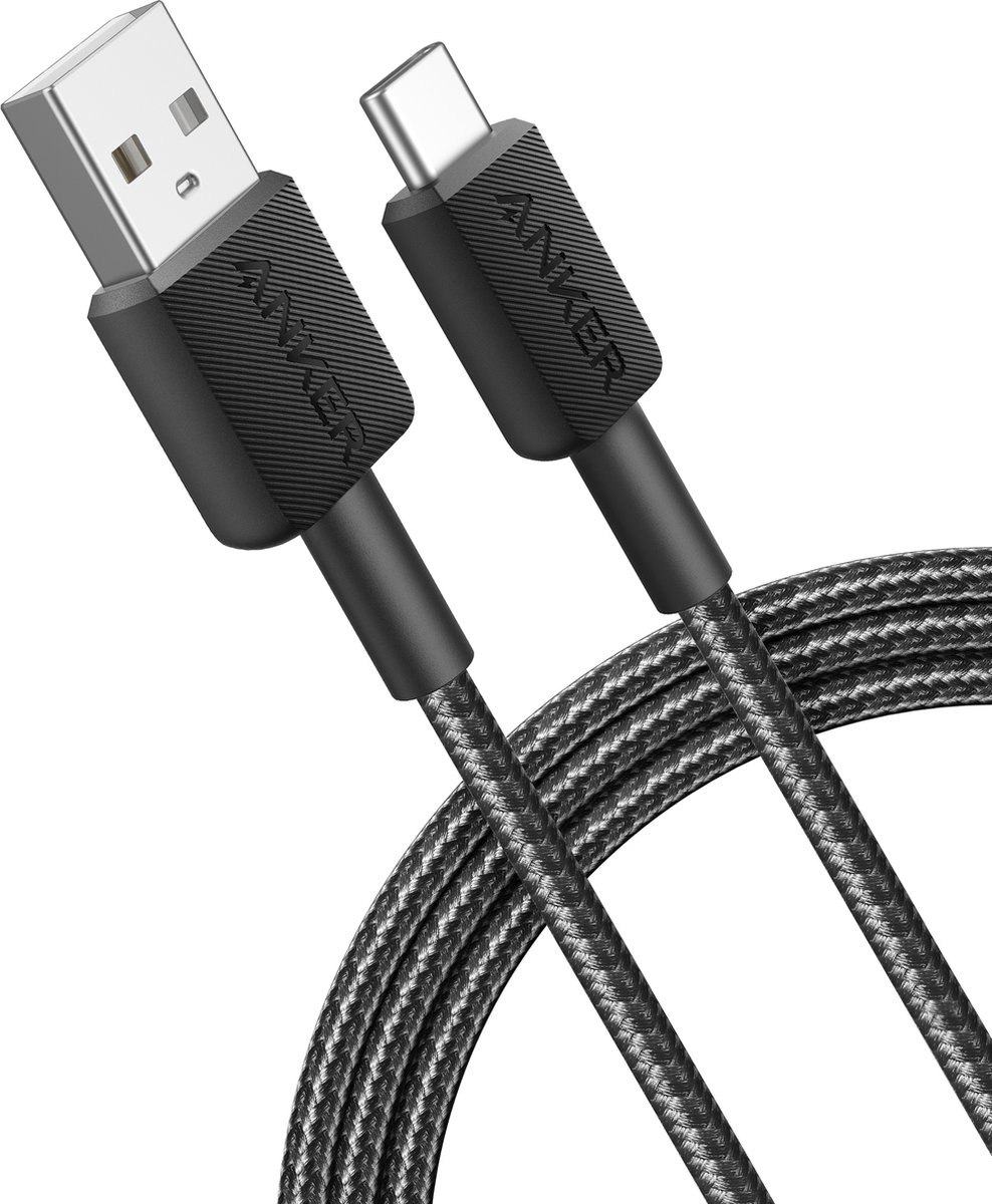 Anker 322 Gevlochten USB-A naar USB-C Kabel 1.8M Zwart
