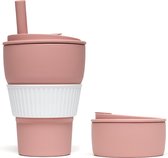 Gobelet pliable avec paille - Motivai® - Rosé - À emporter - 470ML - Gobelet en Siliconen - Réutilisable - Biggie Cup - Gobelet de poche - Café/thé Tasse de voyage