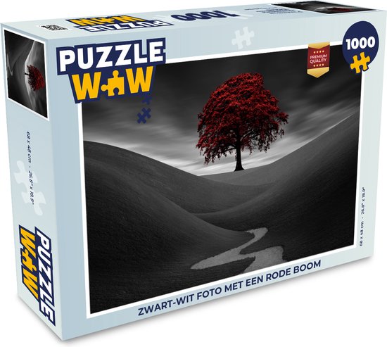 Puzzle Zwart et blanc avec un arbre rouge - Puzzle - Puzzle 1000 pièces  adultes | bol