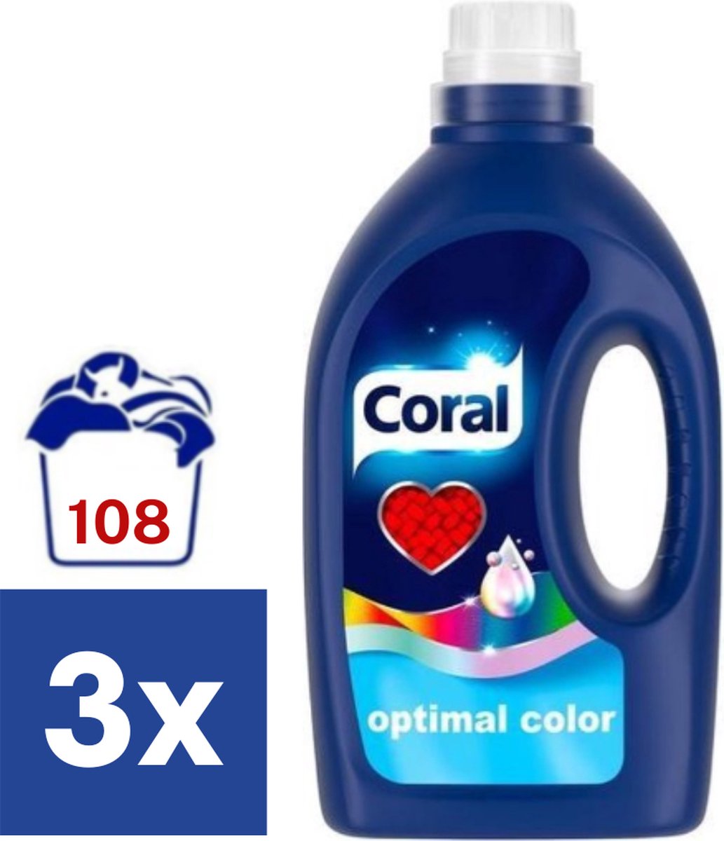 Coral Optimal Color Vloeibaar Wasmiddel - 3 x 1.728 l (108 wasbeurten)