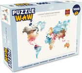 Puzzel Wereldkaart - Quotes - Waterverf - Kinderen - Jongen - Meisjes - Bucketlist - Legpuzzel - Puzzel 1000 stukjes volwassenen