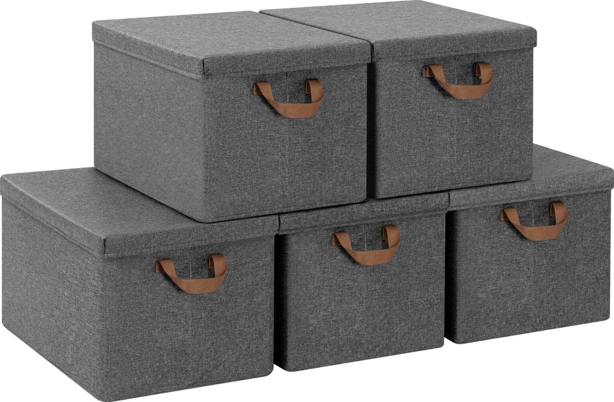 BukkitBow - Opbergdoos met Handvaten - Stoffen Opbergdoos - Stapelbaar en Stevig - 27L (5 Stuks)