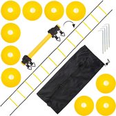 Agility trainingsladder, coördinatieladder, set (6 m) met 10 hoedjes, 4 haringen en transporttas, tennis, voetbaltrainingsaccessoires voor kinderen en volwassenen