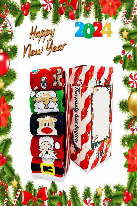 Kerst Sokken - Nieuwjaar - Huissokken - Warme Sokken - 5 Paar - Geschenk - Dames en Heren - Verjaardag - Gift Box - Maat 38 - 43