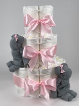 Chouette-Chouette | Luiertaart Meisje | Kraamcadeau | Geboorte Meisje | Babyshower | Beren Grey-Blue - Roze