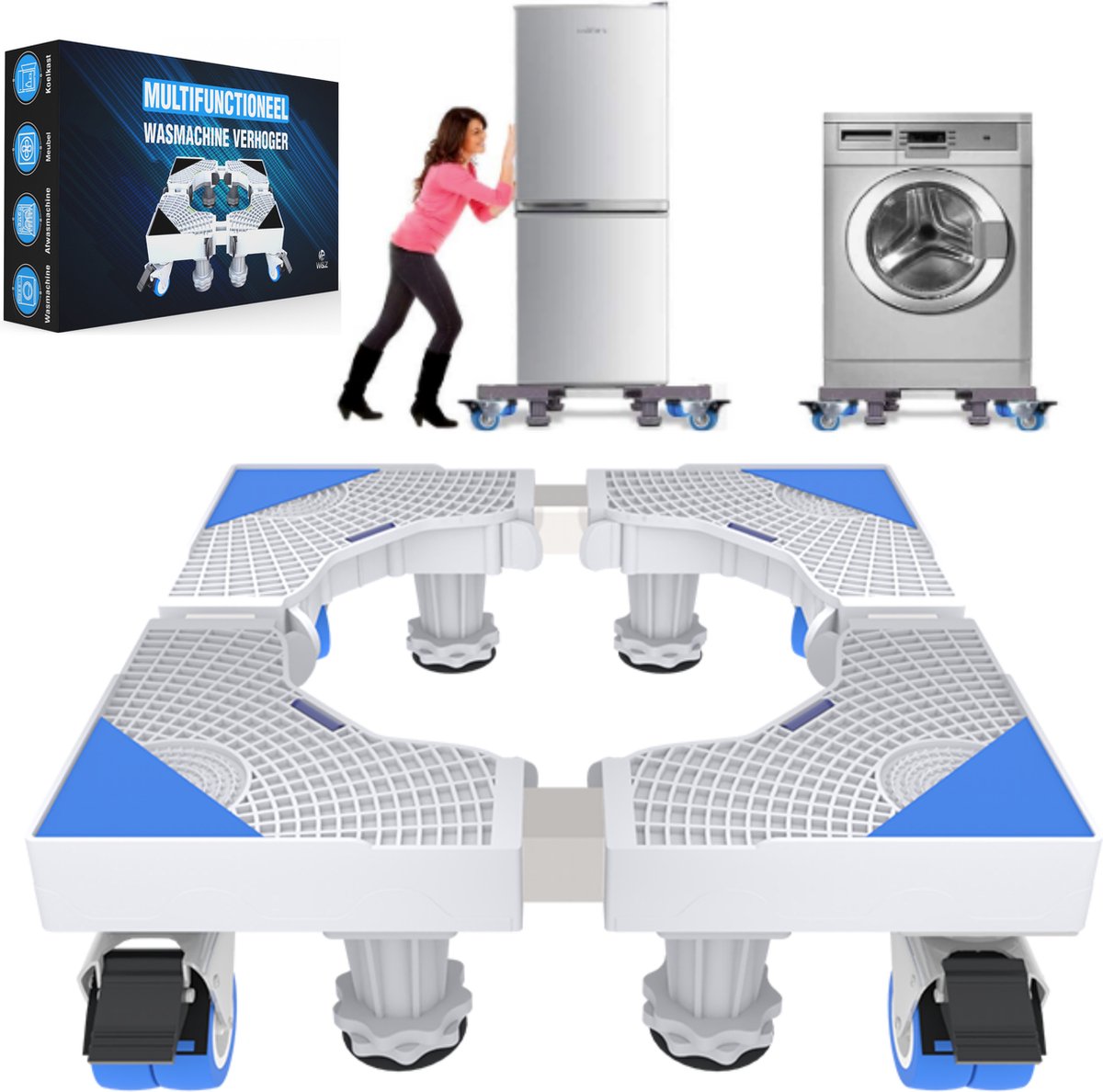 W&Z® Wasmachine verhoger met 4 wielen - Wasmachine Opbouwmeubel kast- 350kg - Wit - W&Z