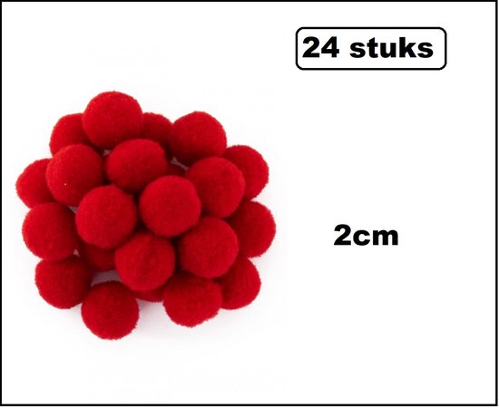 24x Pom Pom 2 cm rood - Thema feest accesoires festival carnaval ...