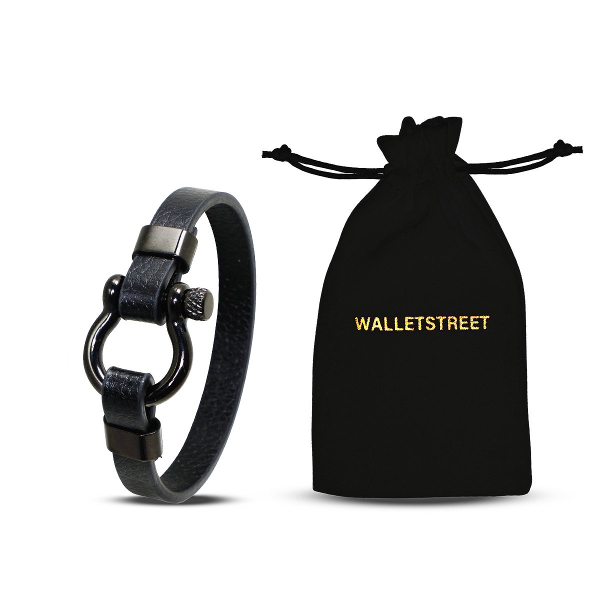 Walletstreet Zeemans/ Nautisch Armband - Leer en RVS - Mannen Armbandje 21 cm-zwart-voor mannen en vrouwen-Kerstcadeau-Ideale geschenk