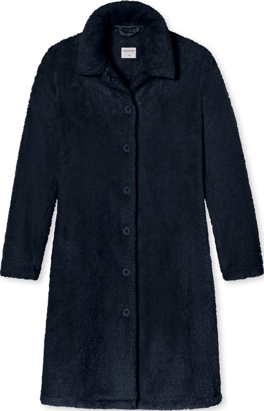 SCHIESSER Essentials badjas - dames kamerjas teddyfleece donkerblauw - Maat: