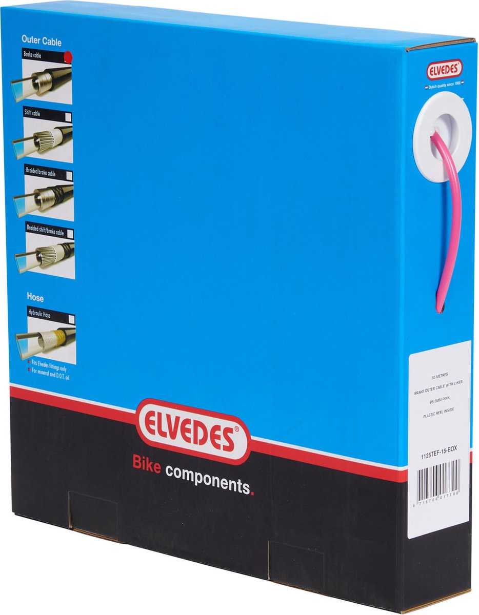 Rem buitenkabel Elvedes met voering 30 meter / Ø5,0mm - roze (30 meter in doos)
