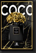 Coco chanel mademoiselle black mermer gold plexiglas schilderij 80x120cm