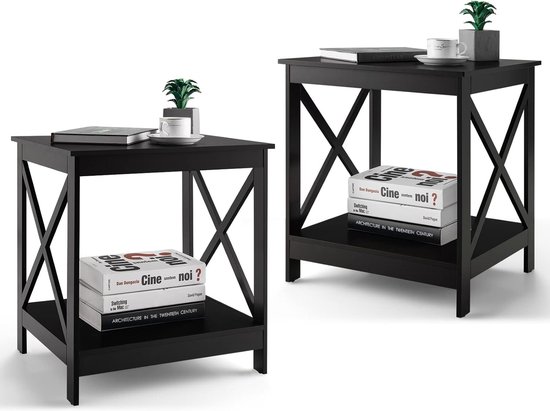 COSTWAY Nachtkastje met 3 niveaus, set van 2 bijzettafel, nachtkastje COSTWAY Nachtkastje met 3 niveaus, set van 2 bijzettafel, nachtkastje