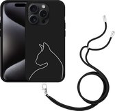 Cazy Hoesje met koord Zwart geschikt voor iPhone 15 Pro Kattencontour II