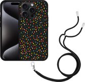 Cazy Hoesje met koord Zwart geschikt voor iPhone 15 Pro Happy Dots