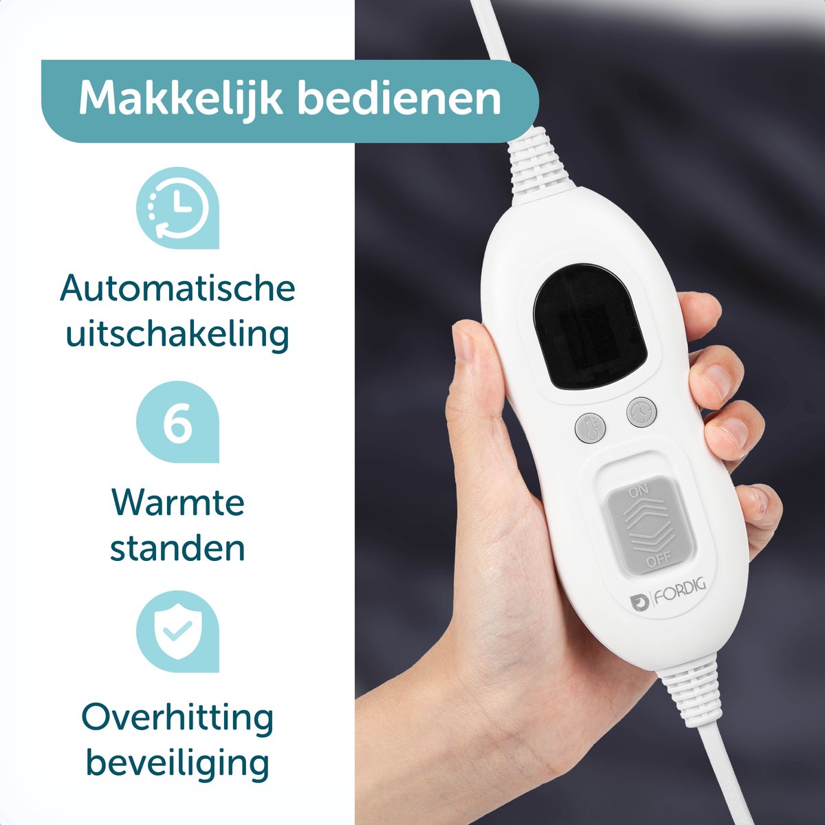 ForDig Elektrische Deken – Warmtedeken – Bovendeken – 1 persoons – 6 warmtestanden – Timer – 160 x 120cm - Navy Blauw – foto 5