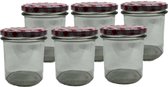 Jampotten - inmaak - glazen potten 346 ml met twist-off deksel (rood/wit geblokt) 6 stuks incl. recepten