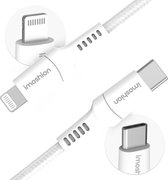 iMoshion Kabel - Geschikt voor Lightning naar USB C Kabel - 1.5 meter - Oplaadkabel geschikt voor iPhone 11/12/13/14 - Stevig gevlochten materiaal - Wit
