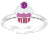 Joy|S - Zilveren cupcake ring - verstelbaar - roze - voor kinderen