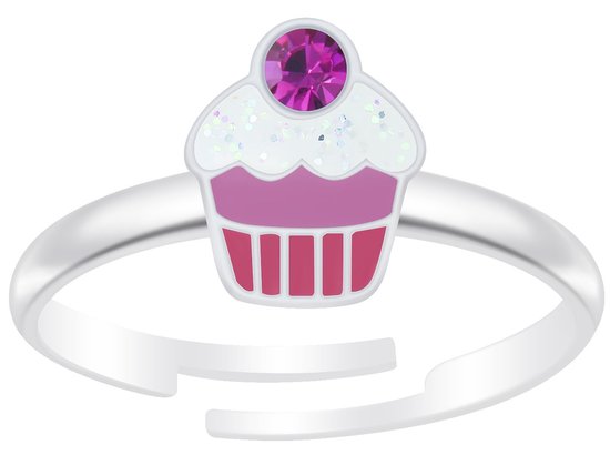 Joie|S - Bague cupcake en argent - réglable - rose - pour enfant