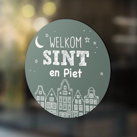 Label2x - Sticker Welkom Sint en Piet Huisjes - Raamsticker - Sinterklaas 40 cm Groen - Sinterklaas decoratie - Sinterklaas versiering