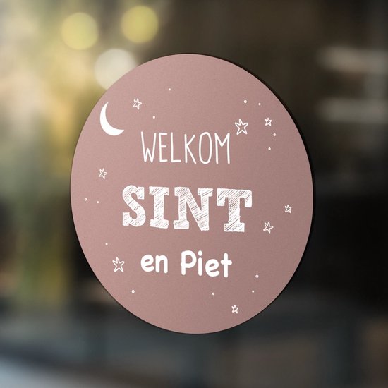 Label2X - Sticker Welkom Sint en Piet - Raamsticker - Sinterklaas 50 cm Roze - Sinterklaas decoratie - Sinterklaas versiering