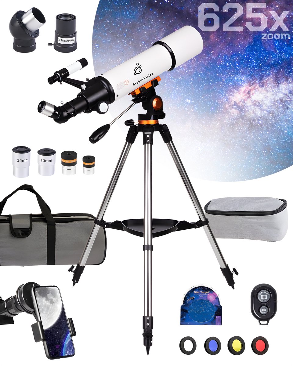 StellarVision Telescoop - Alles In Een Pakket - Sterrenkijker Beginners / Volwassenen / Gevorderden - Inclusief E-Boek - 625X Vergroting - StellarVision