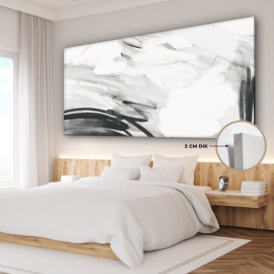 Toile Peinture Zwart - Wit - Abstrait - 160x80 cm - Décoration murale