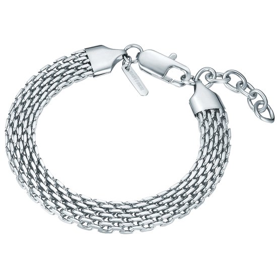 Zilverkleurige gevlochten armband
met EAST/SIDE label en karabijnsluiting.