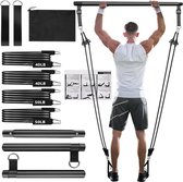 Pilates Bar Set, verstelbare Pilates Bar met 4 weerstandsbanden, schuimhandvat en deuranker. Draagbare fitnessapparatuur voor thuis, yoga, stretchen, vormgeven