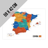 Poster/ affiche Map Spanje | 59 x 42 cm | A2 formaat | Kaart met landen en steden | Landkaart | Aardrijkskunde | Map Spain | Espana | Catalonië | Baskenland | Extremadura | Galicië | Spaanse les | Spaans | Canarische Eilanden | Balearen | 2 stuks