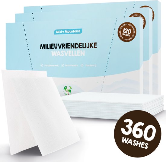 Mr. Green Mind Wasstrips ECO 360 Wasbeurten fris Misty Mountains Wasmiddel Milieuvriendelijke Wasstrips Wasmiddel Voordeelverpakking incl. wasverzachter