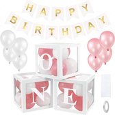 Blocs de ballons avec lettres Un comprenant des ballons et une banderole Happy anniversaire - gâteau brisé - premier - anniversaire - 1