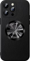 Sulada Soft case Microfiber leer en shockproof en lensbeschermer met magnetische ring voor de iPhone 15 Pro Zwart