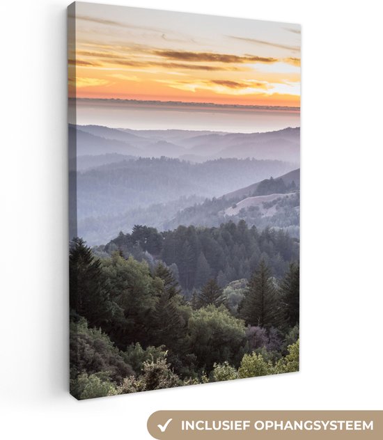 Tableau sur toile Montagnes - Soleil - Forêt - Paysage - 90x140 cm - Décoration murale