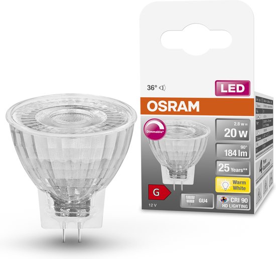 OSRAM LED lamp - Spot GU4 - 12V - 2,8W - 184 lumen - warm wit - dimbaar