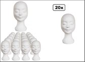 20x Pruikenhoofd piepschuim wit (styropor) - Pruikenhouder tempex - Thema feest festival evenement Pruik hoofd thema feest masker hoed