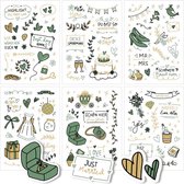 Stickers huwelijk / trouwen - groen/goud (6 vellen)