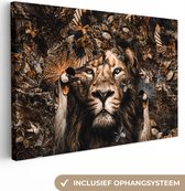 Canvas - Schilderij - Dieren - Leeuw - Safari - Afrika - Vlinder - Luxe - Vogel - Planten - 30x20 - Wanddecoratie - Schilderijen woonkamer