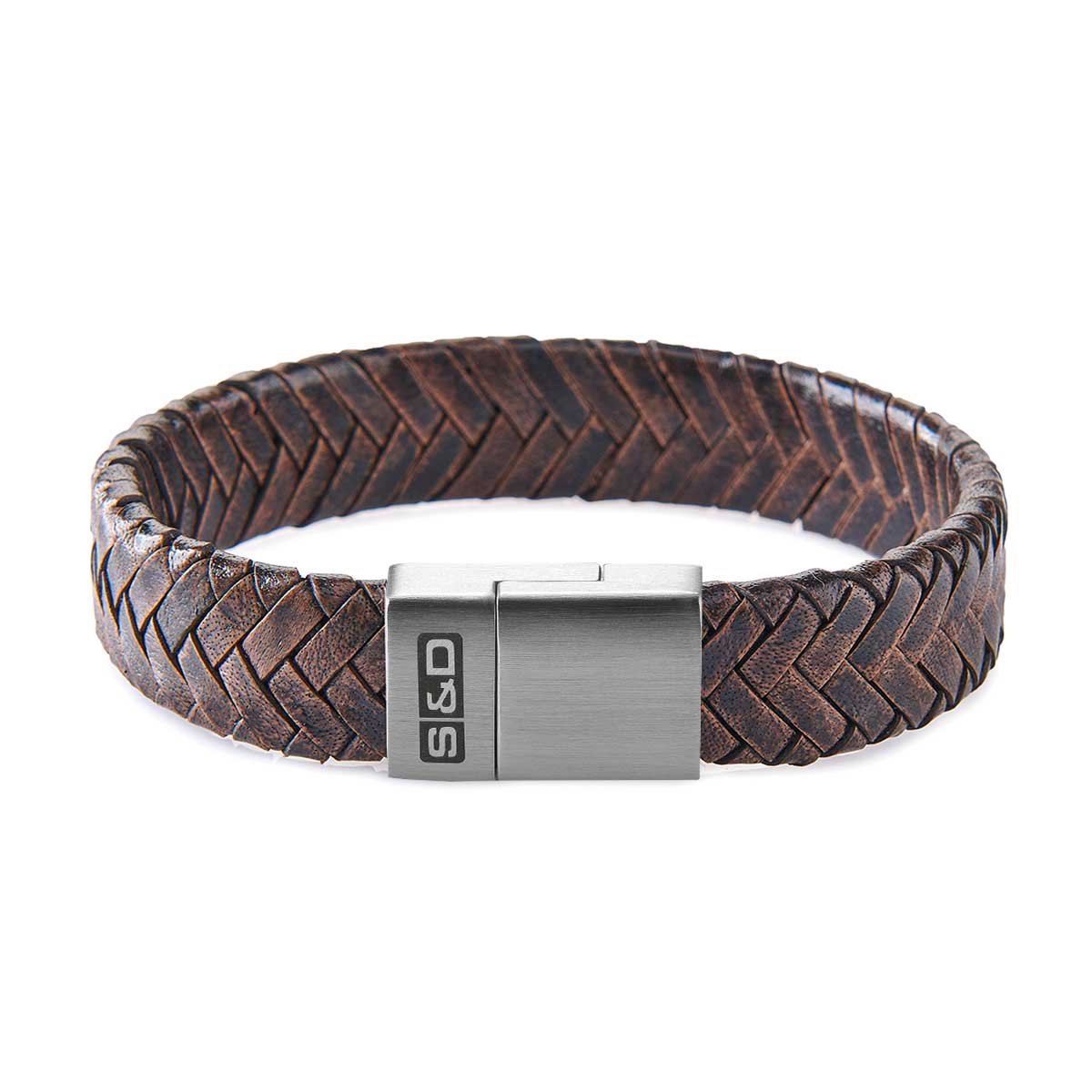 SAID&DONE Leren Armband Heren - Vinci Chevron Onyx - M (19 cm)