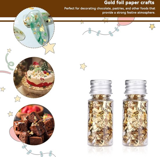 Feuille D'or Alimentaire Composition Flocons D'or Comestibles Pour Décoration Gâteaux - Lot De 3 Flacons - Imitation Feuille D'or Pour Pâtisserie Et Ongles Feuille D'or Alimentaire Danger