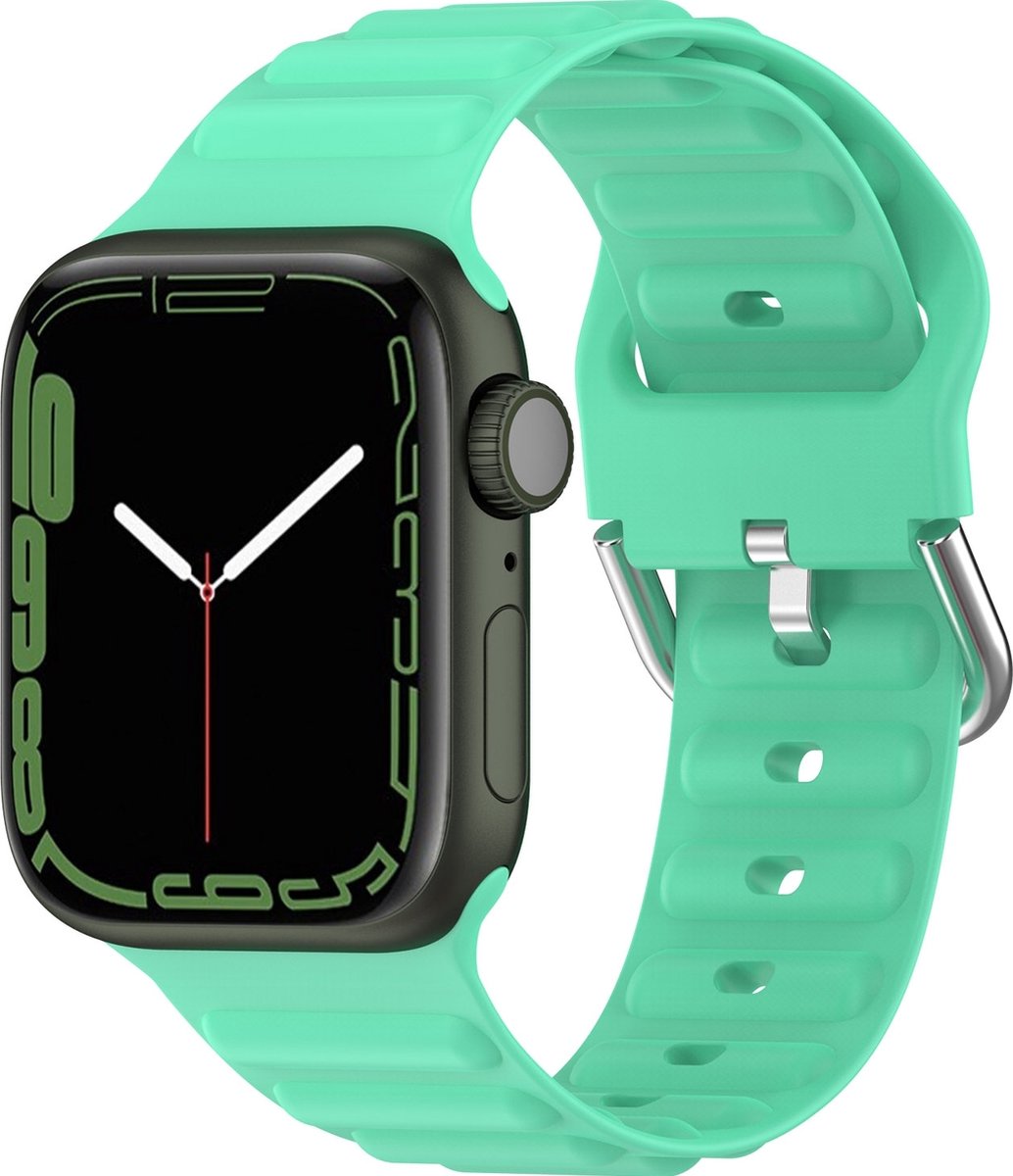 Mobigear Bumpy Siliconen Watch bandje geschikt voor Apple Watch Bandje Gespsluiting - 49/45/44/42 mm - Mint