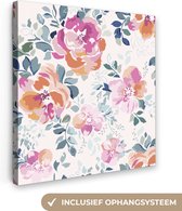 Toile Peinture Fleurs - Roses - Aquarelle - 90x90 cm - Décoration murale