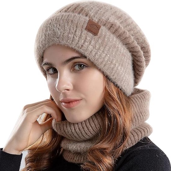 Bonnet d'hiver 2 en 1 pour femme, bonnet écharpe, bonnet chaud
