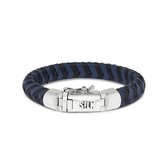 SILK Jewellery - Zilveren Armband - Arch - 326BBU.20 - blauw/zwart leer - Maat 20
